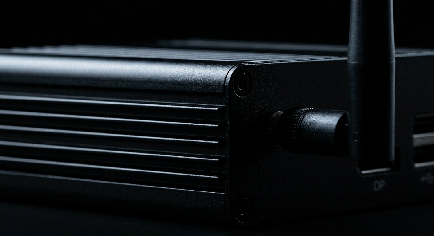 Home Guard 邊緣主機側面，散熱鰭片與 DisplayPort